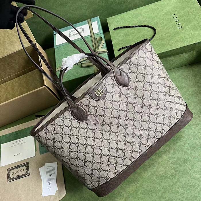 Gucci Unisex Ophidia Large Tote Bag Beige Ebony GG Supreme Canvas