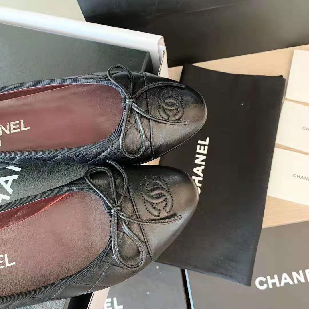 Chanel Women Ballerinas Aged Calfskin Black 1 cm Heel