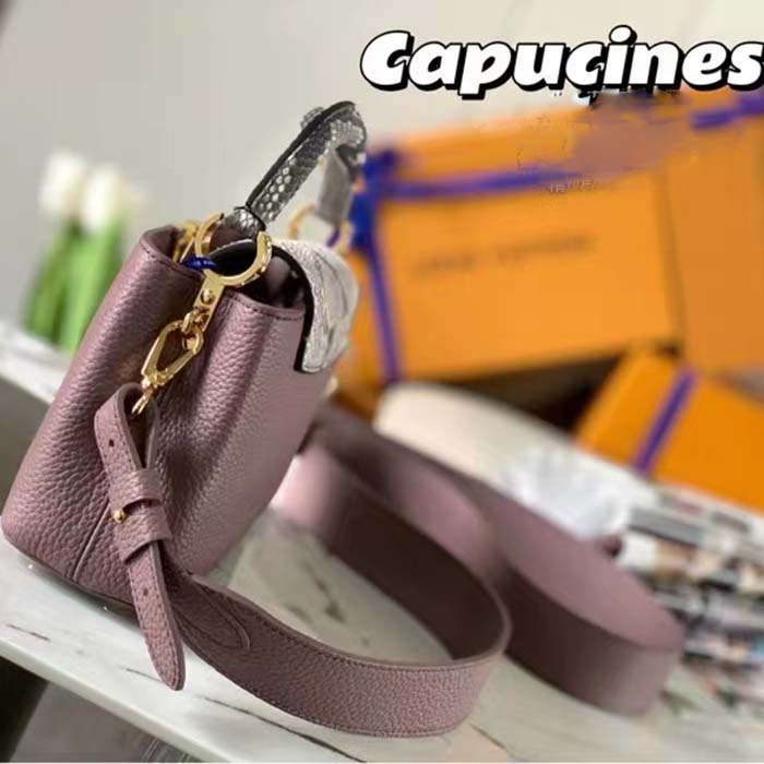 Louis Vuitton LV Women Capucines Mini Handbag Taupe Taurillon Python Leather