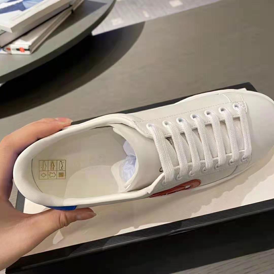 Gucci GG Unisex Ace Sneaker with Interlocking G White Leather 1.5 cm Heel