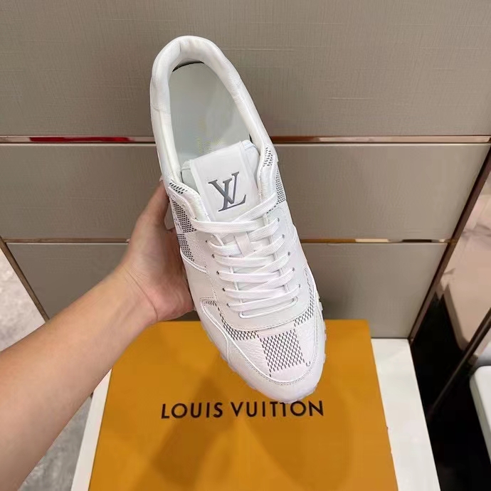 Louis Vuitton LV Unisex Run Away Sneaker White Maxi Damier Embossed Grained Calf