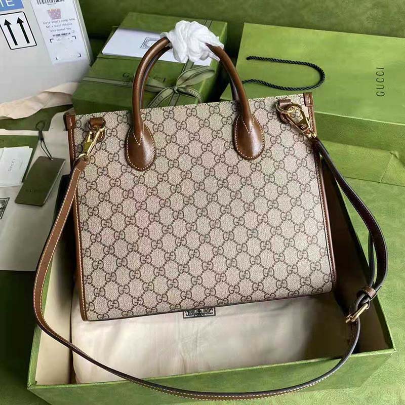 Gucci Unisex GG Small Tote Bag Beige/Ebony GG Supreme Canvas