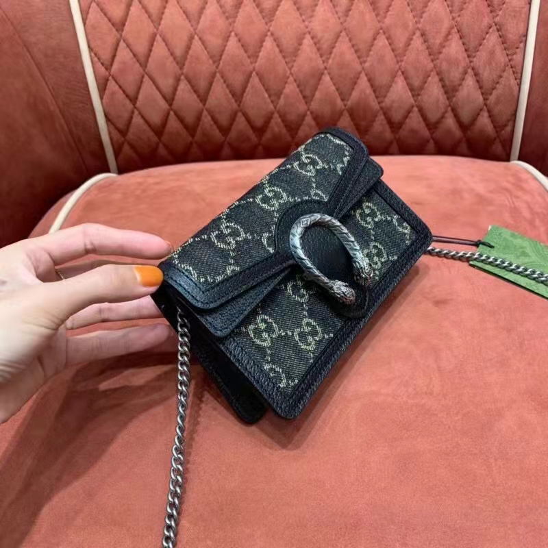 Gucci Women Dionysus Small GG Shoulder Bag Black GG Denim Jacquard Leather