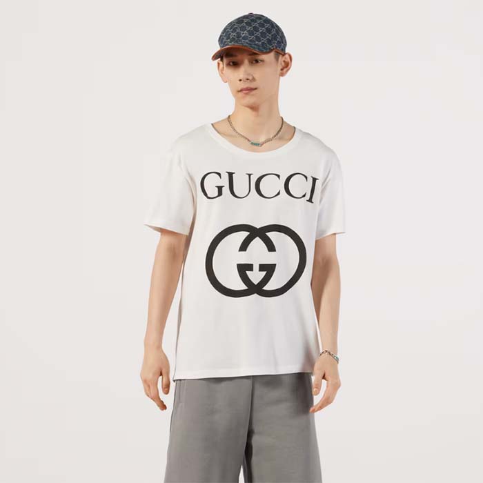 Gucci Men GG Oversize T-Shirt Interlocking G Off-White Cotton Jersey