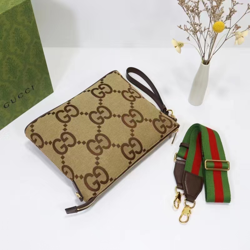 Gucci Unisex Jumbo GG Messenger Bag Camel Ebony Jumbo Canvas