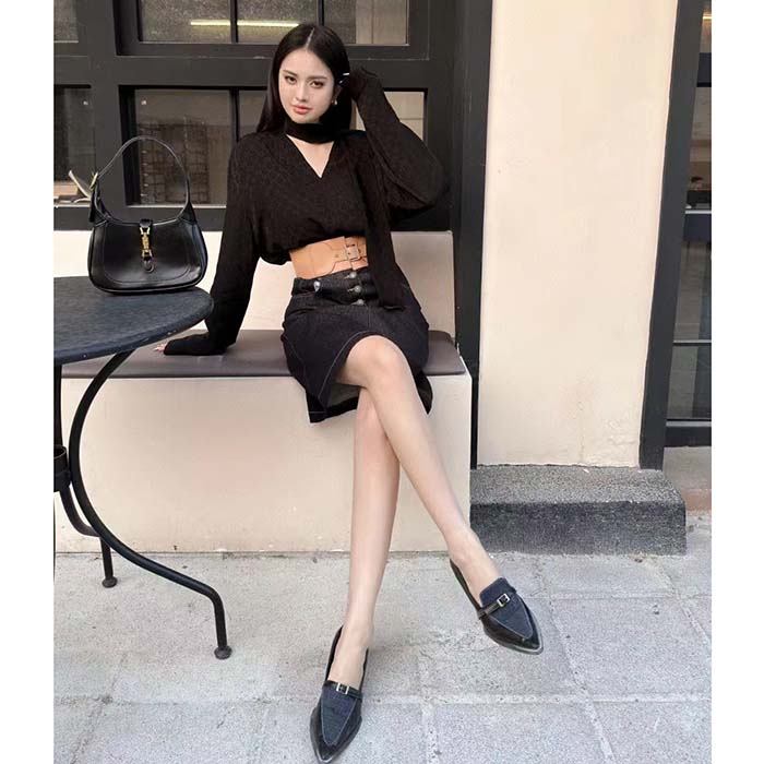 Louis Vuitton Women LV Eyelet Belt Denim Skirt Navy 1AFGNY