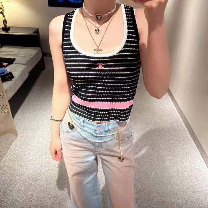 Chanel Women CC Chain Belt Metal Glass Pearls Gold Blue Pearly White