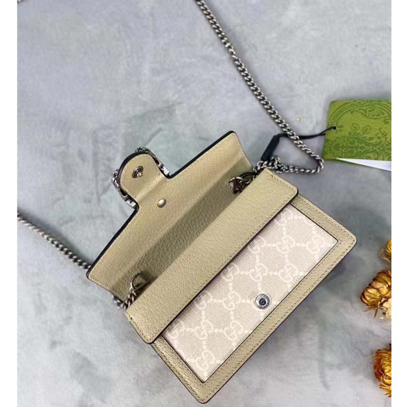 Gucci Women Dionysus GG Super Mini Bag Beige White GG Supreme Canvas