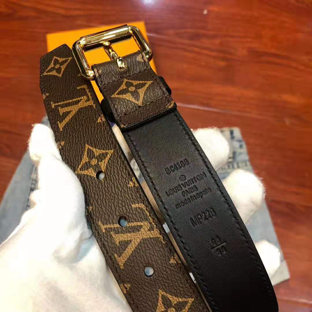 Louis Vuitton LV Unisex Signature Chain 35mm Belt in Monogram Macassar Canvas-Brown