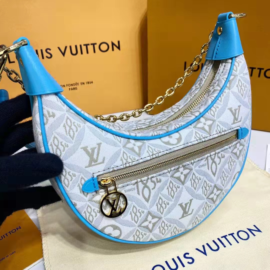 Louis Vuitton LV Women Loop Ecru Blue Since 1854 Jacquard Textile Cowhide Leather