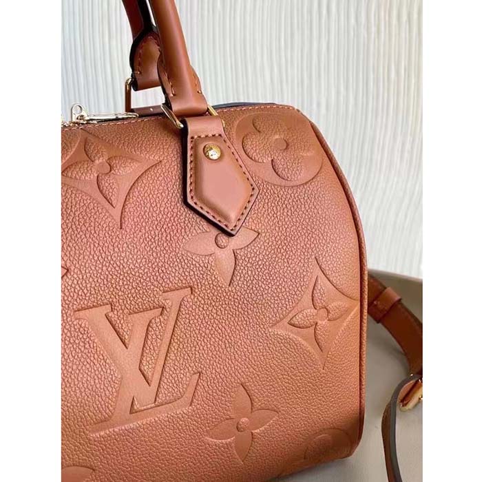 Louis Vuitton Women Speedy Bandoulière 25 Handbag Cognac Brown Embossed Grained Cowhide Leather