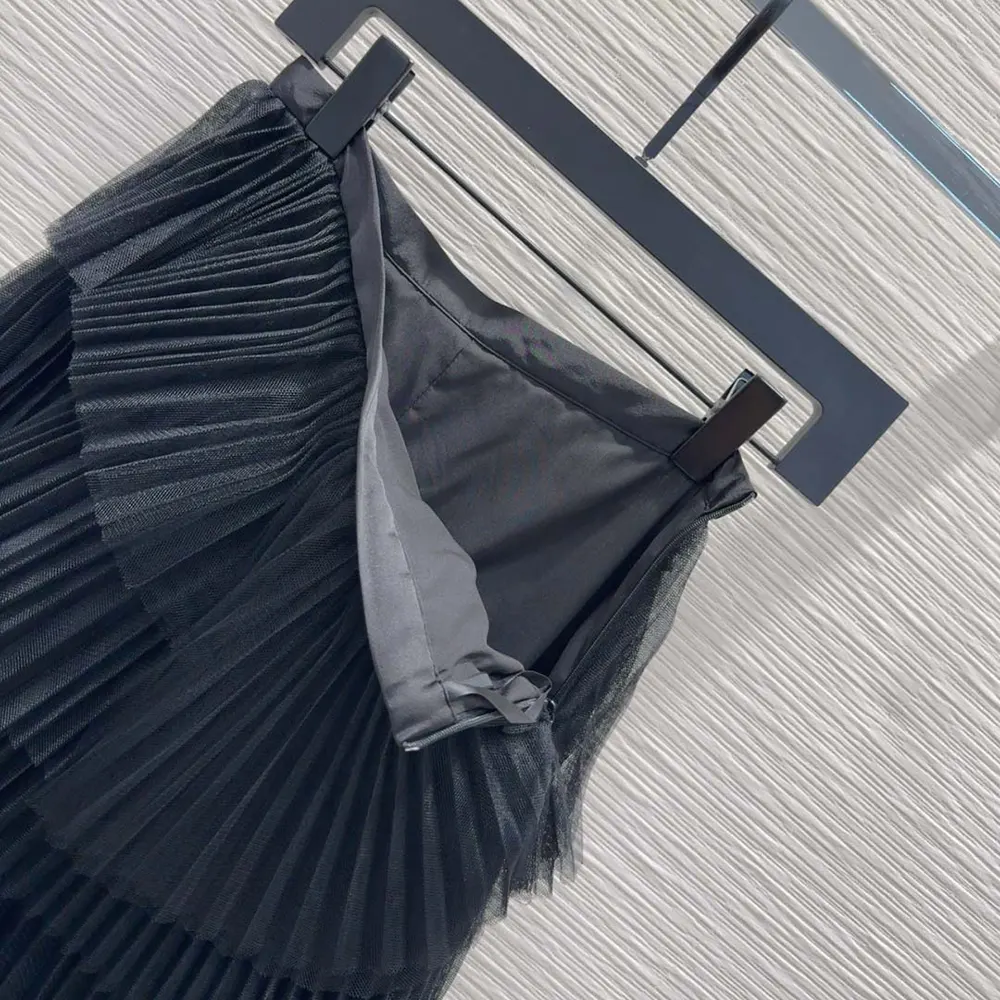 Dior Women Mid-Length Asymmetric Pleated Skirt Black Tulle