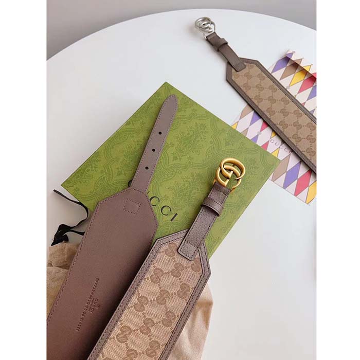 Gucci Unisex GG Marmont Wide Belt Beige Ebony GG Supreme Canvas Double G