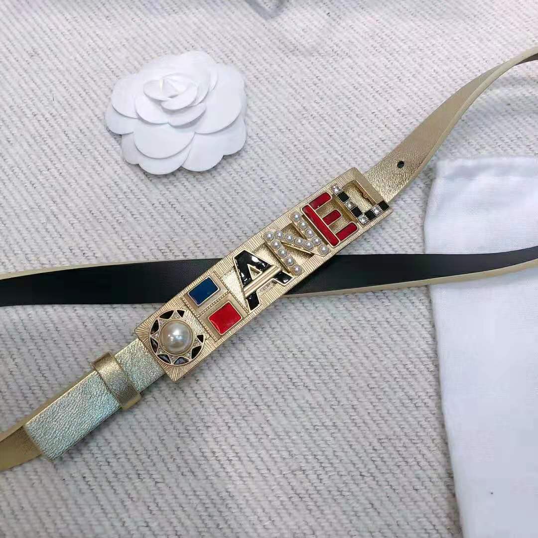 Chanel Women Goatskin & Gold-Tone Metal Belt-Gold