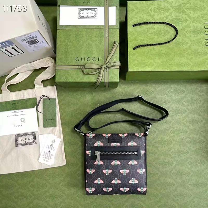 Gucci Unisex Gucci Bestiary Messenger Bag Bees Black GG Supreme Canvas