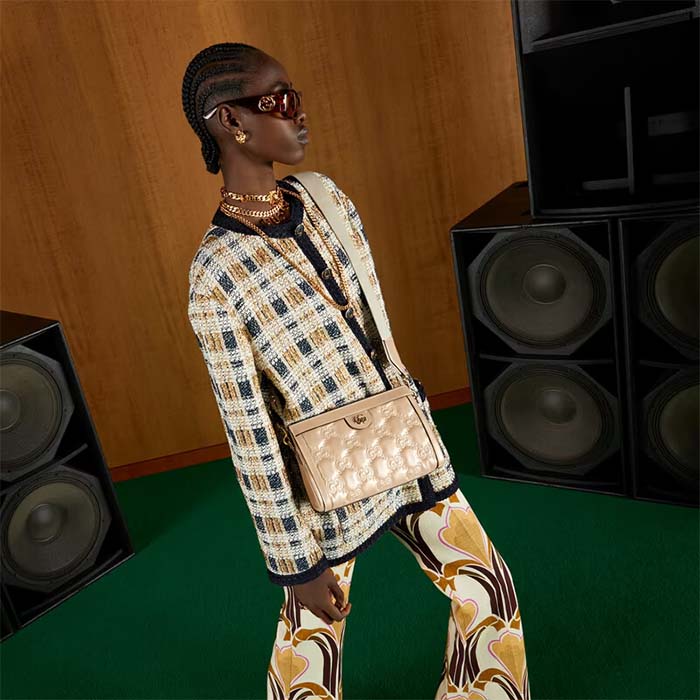 Gucci Women GG Matelassé Leather Small Bag Beige Double G