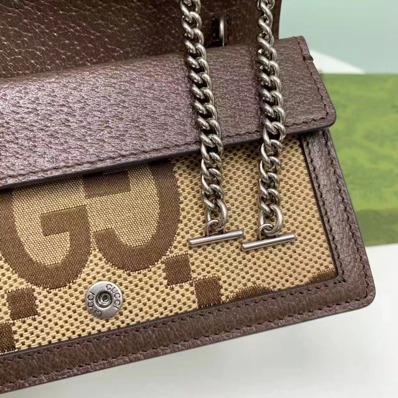 Gucci Women Dionysus Jumbo GG Super Mini Bag Camel Ebony Canvas