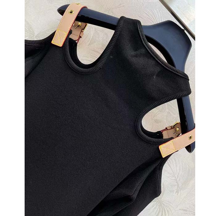 Louis Vuitton LV Women Eyelet Tab Dress Black Cotton Regular Fit Adjustable VVN Leather Tabs