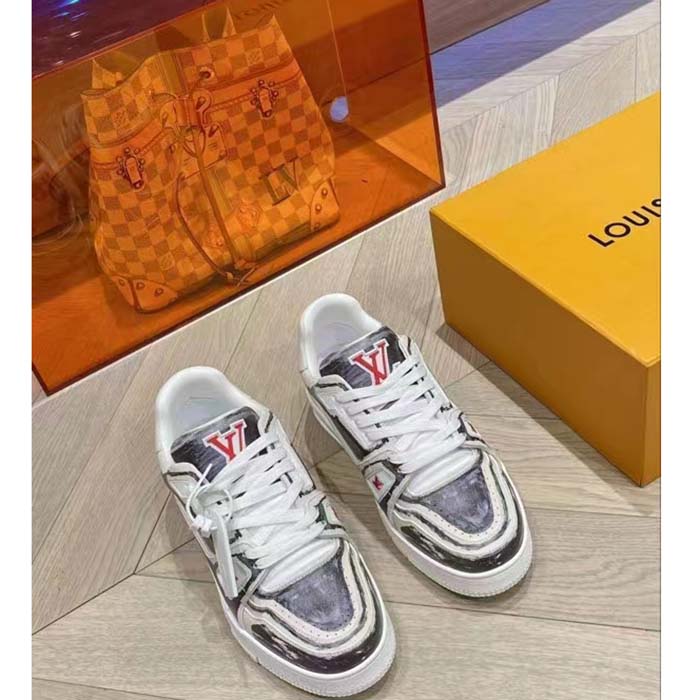 Louis Vuitton Unisex LV Trainer Sneaker Black Printed Calf Leather Rubber Outsole Initials