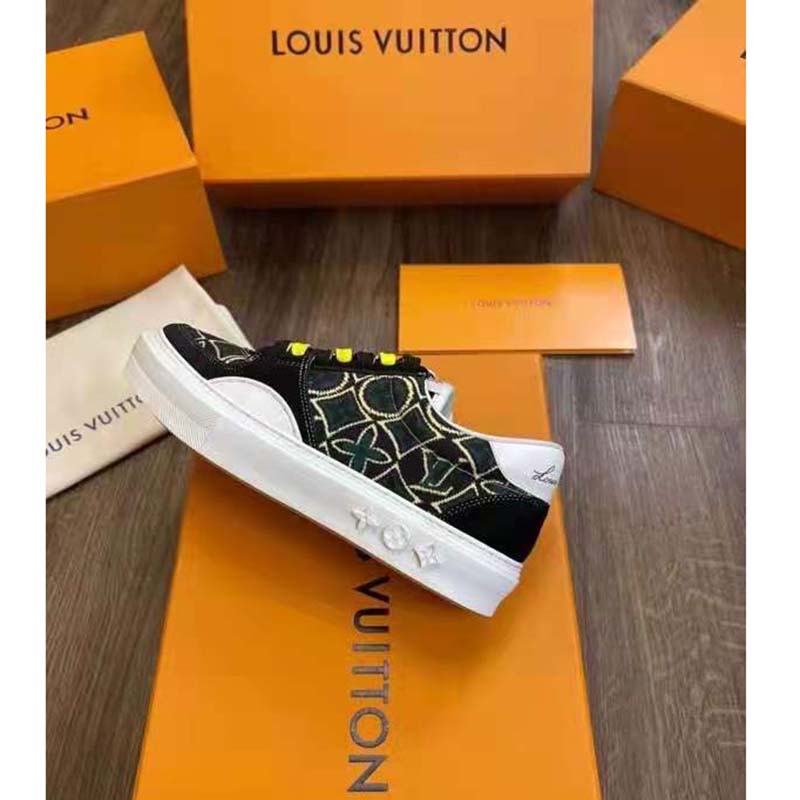 Louis Vuitton LV Unisex LV Ollie Sneaker Green Textile Double Laces with Vuitton Signature