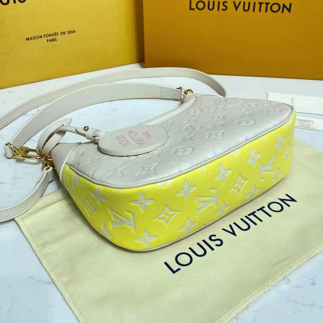 Louis Vuitton LV Women Bagatelle Beige Handbag Printed Embossed Grained Cowhide Leather