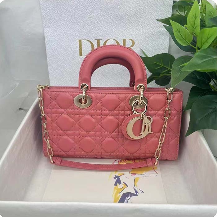 Dior Women CD Medium Lady D-Joy Bag Rust-Colored Cannage Lambskin