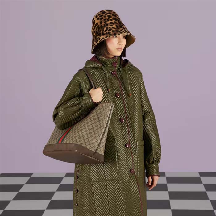 Gucci Unisex Ophidia GG Large Tote Bag Beige Ebony GG Supreme Canvas