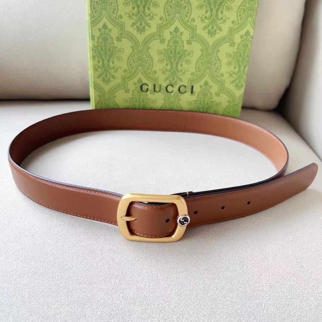 Gucci Unisex GG Belt Rectangular Buckle Cuir Leather Antique Brass Hardware 3 CM Width