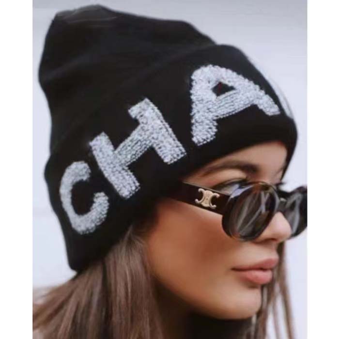 Chanel Unisex CC Ahead Beanie One Size Black Cashmere