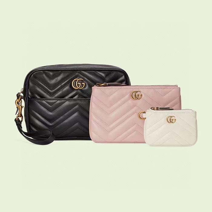 Gucci Women GG Double G Multi-Use Mini Bag Black Pink White Chevron Matelassé Leather