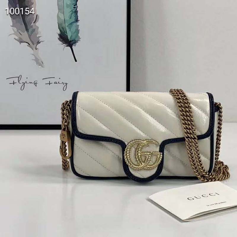 Gucci GG Women GG Marmont Super Mini Bag White Diagonal Matelassé