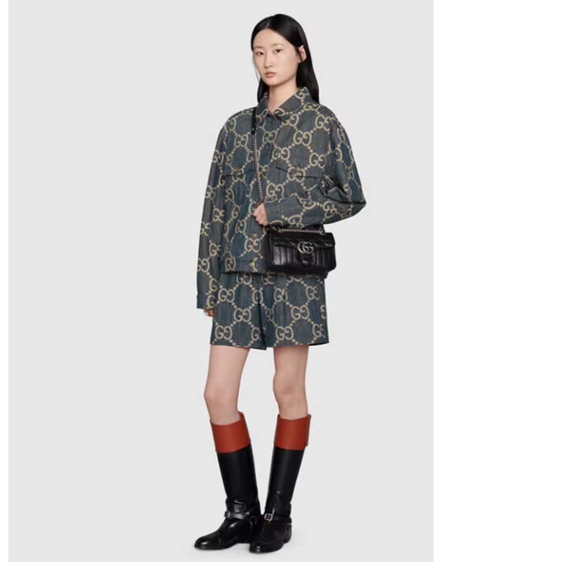 Gucci Women GG Marmont Mini Shoulder Bag Black Double G Matelassé Leather