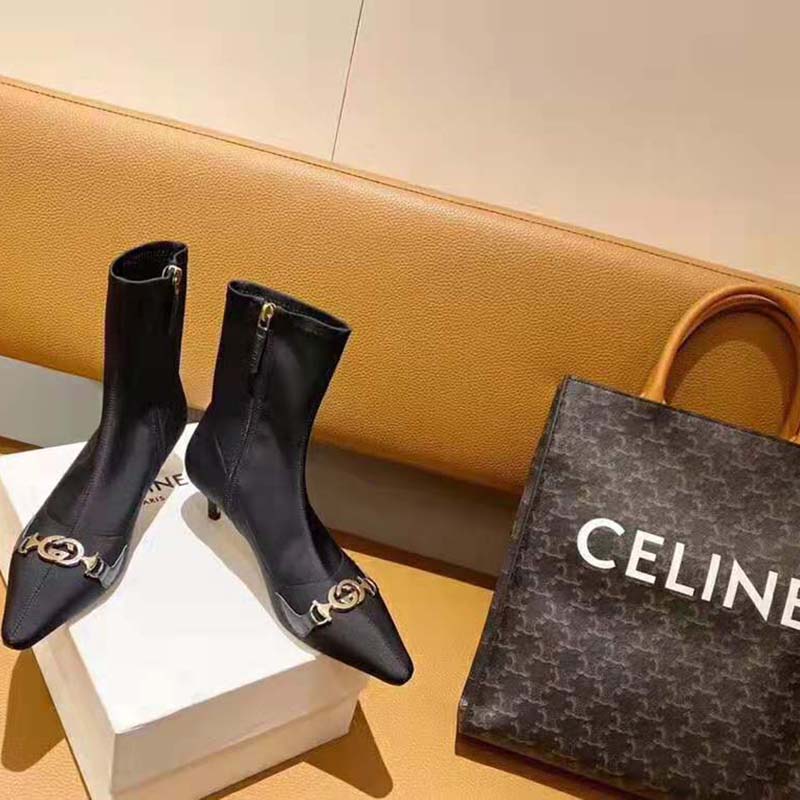 Gucci Women Gucci Zumi Mid-Heel Ankle Boot 7.7 cm Heel-Black