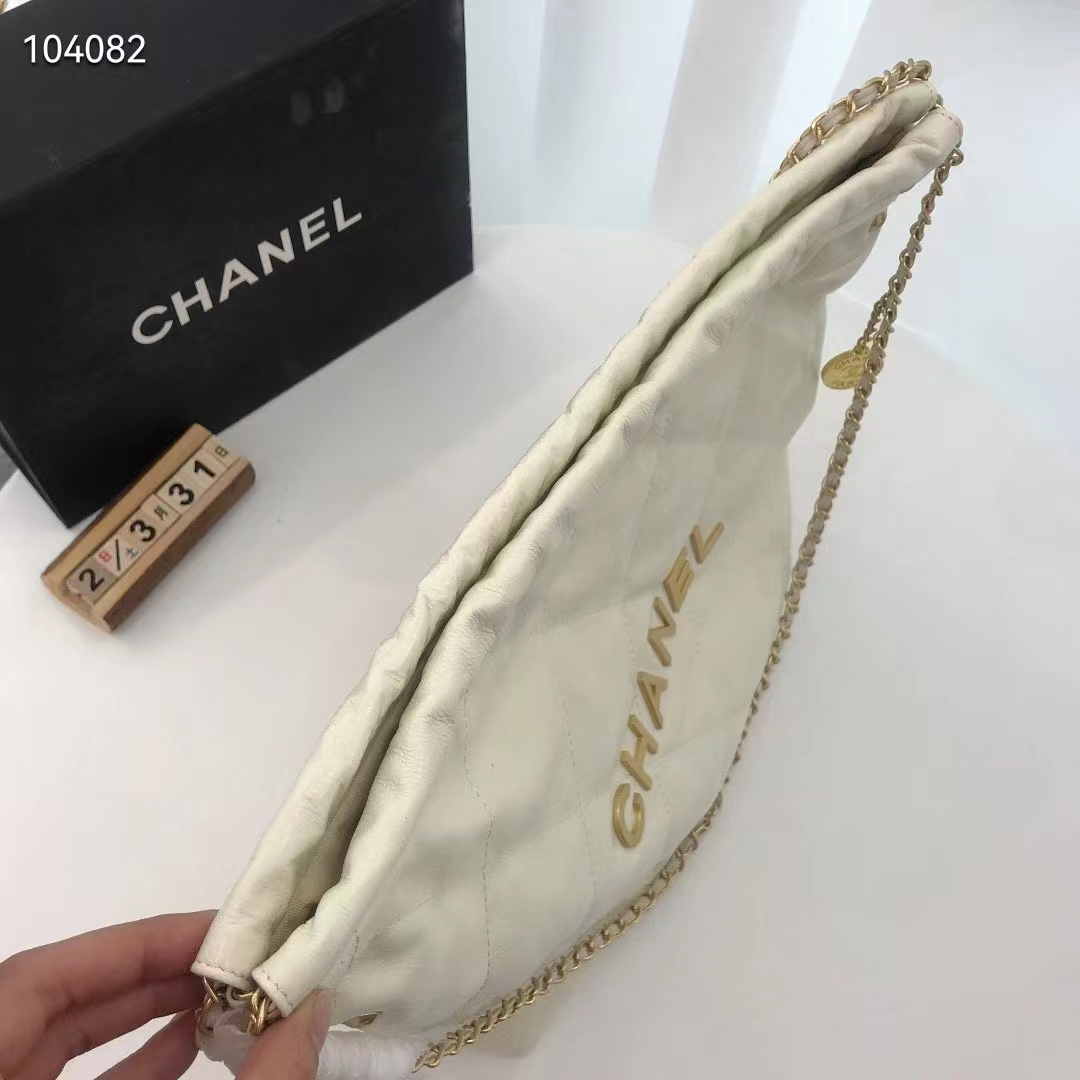 Chanel Women 22 Small Handbag Shiny Calfskin & Gold-Tone Metal Beige