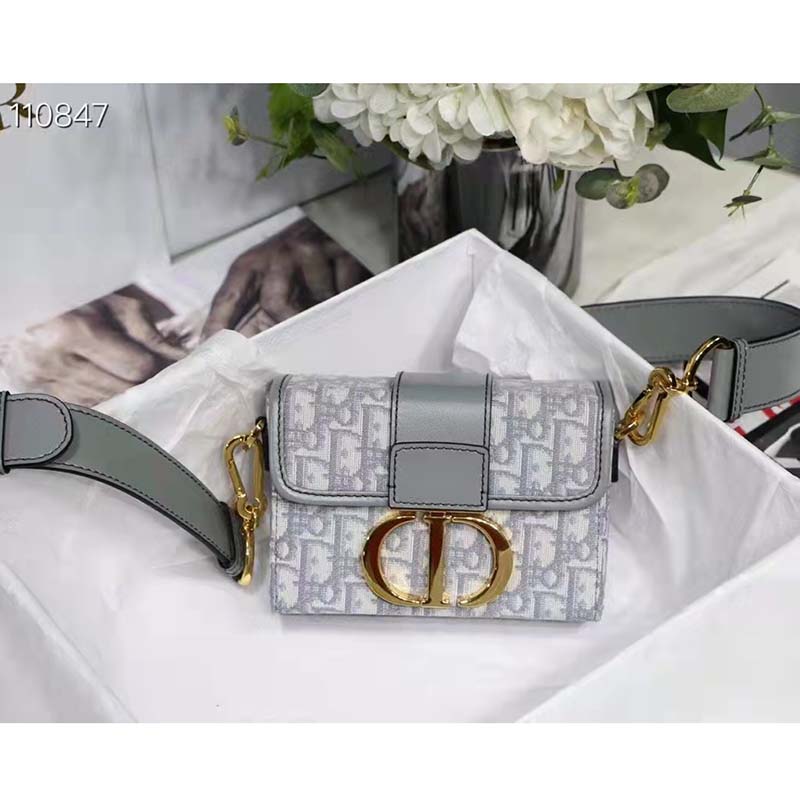 Dior Women 30 Montaigne Box Bag Gray Dior Oblique Jacquard