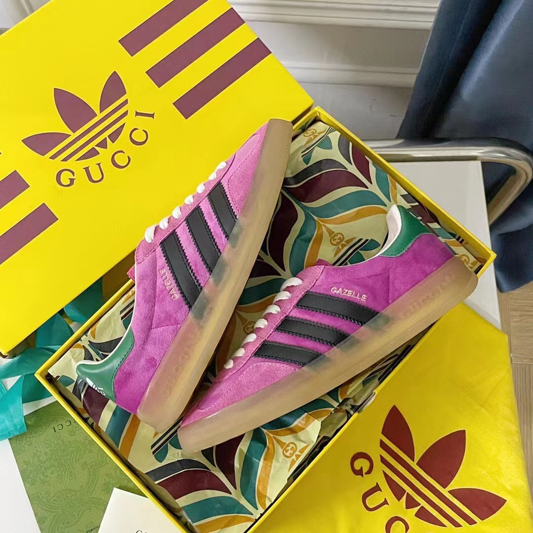 Gucci Unisex Adidas x Gucci Gazelle Sneaker Pink Suede Trefoil Embossed