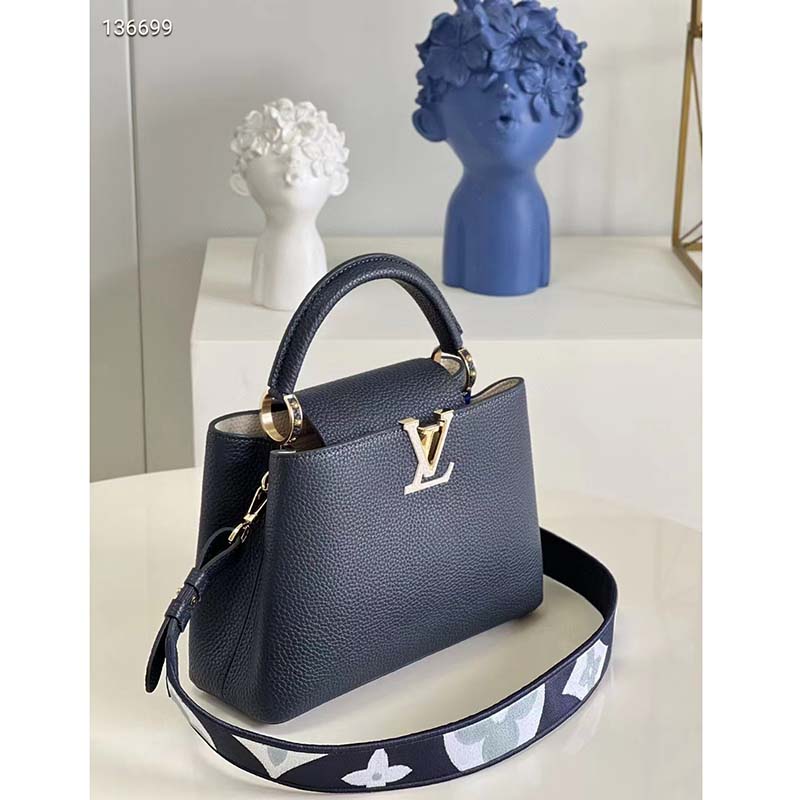 Louis Vuitton LV Women Capucines MM Handbag Blue Navy Taurillon Leather Canvas