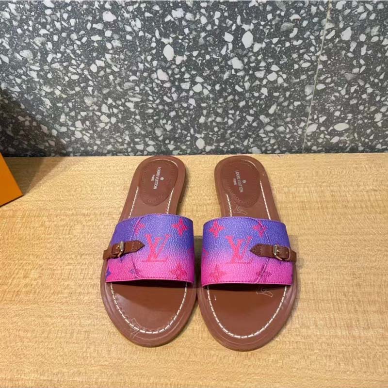 Louis Vuitton LV Women Lock It Flat Mule Fuchsia Pink Patent Monogram Canvas