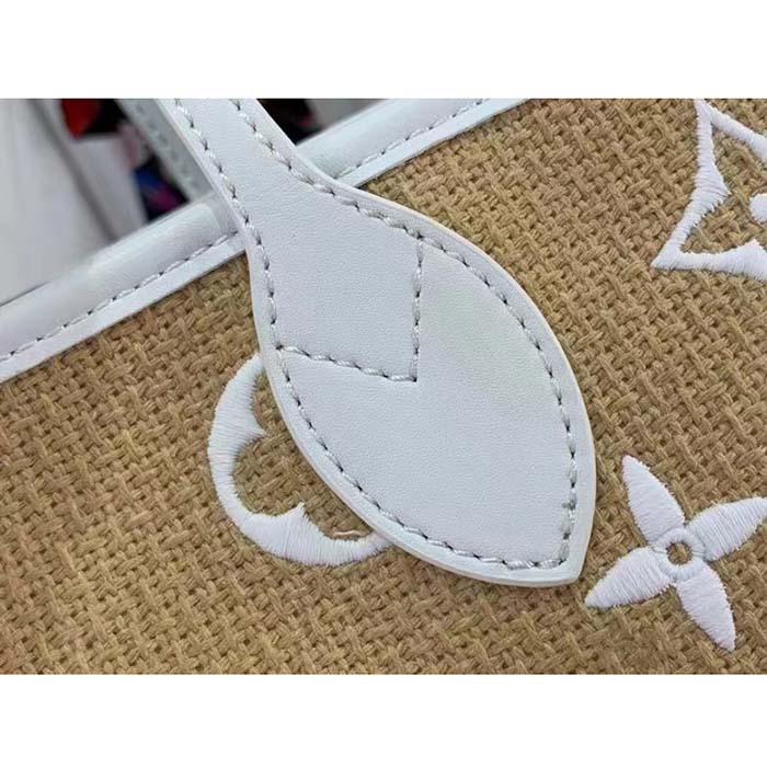 Louis Vuitton LV Unisex Neverfull MM Beige Lotus Cotton Cowhide Leather