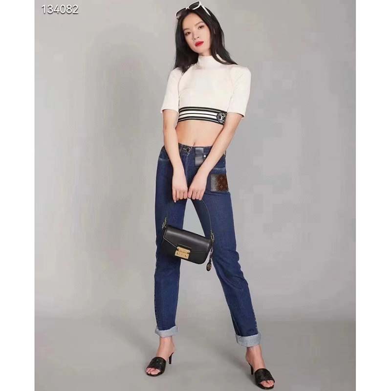 Louis Vuitton LV Women Swing Black Calfskin Leather Monogram Canvas S Lock