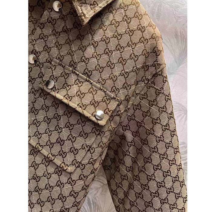 Gucci Women GG Canvas Shirt Point Collar Dropped Shoulder Long Sleeves