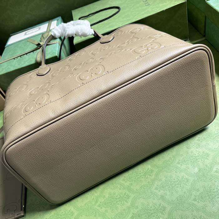 Gucci Unisex Jumbo GG Large Tote Bag Taupe Jumbo GG Leather