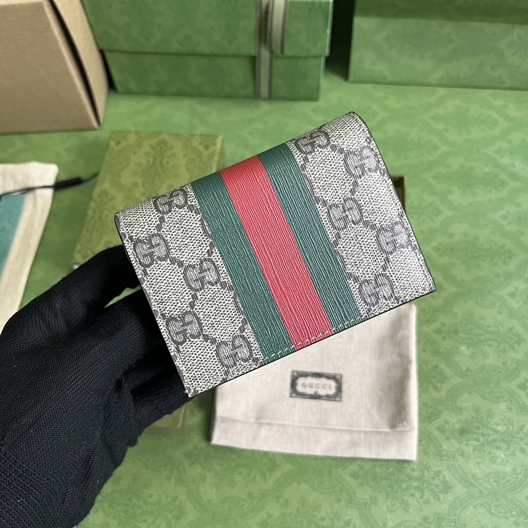 Gucci Unisex Animals Print Card Case Wallet Beige Ebony GG Supreme Canvas