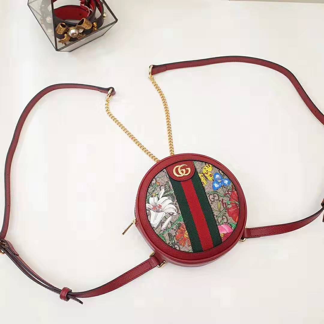 Gucci GG Women Ophidia GG Flora Mini Backpack in Beige/Ebony GG Supreme Canvas