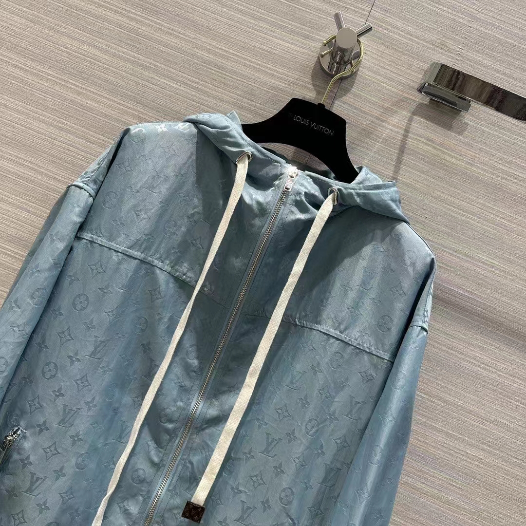 Louis Vuitton Women LV Shiny Monogram Short Parka Ice Blue Regular Fit