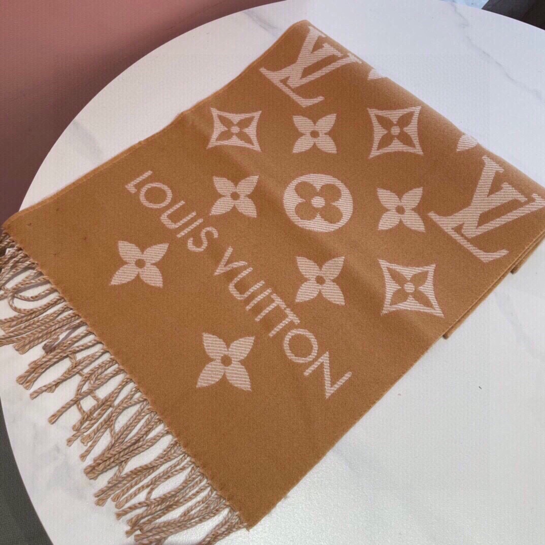 Louis Vuitton LV Unisex Essential Scarf Sandy Wool Contrasting Monogram Motif Signature
