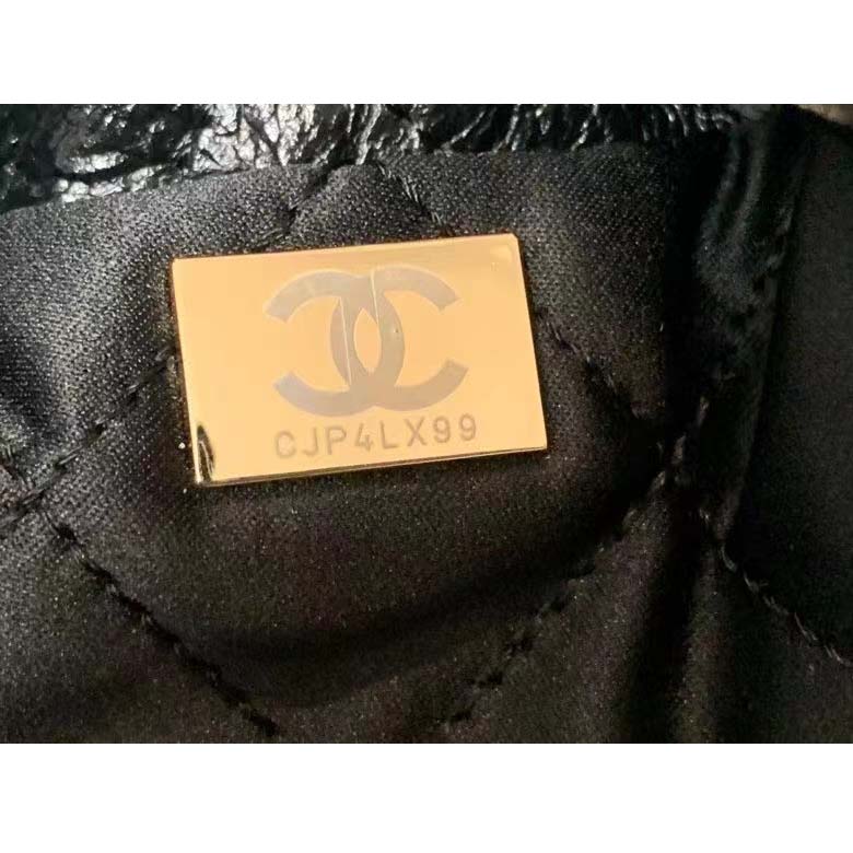 Chanel Women 22 Large Handbag Shiny Calfskin Gold-Tone Metal Black