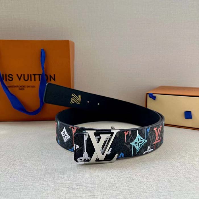 Louis Vuitton Unisex LV Shape 40 MM Reversible Belt Black Calf Leather