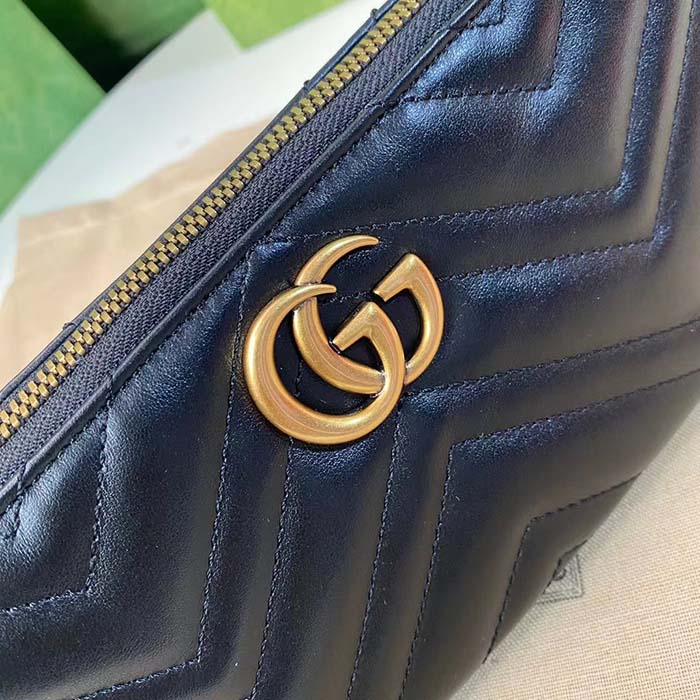 Gucci Women GG Marmont Shoulder Bag Black Matelassé Chevron Leather Double G