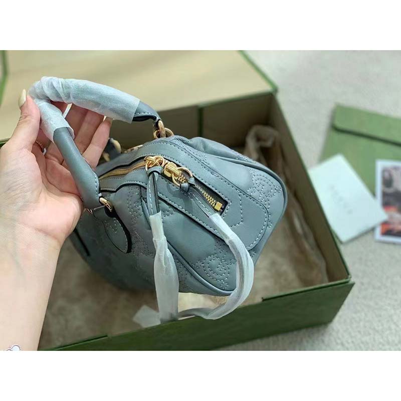 Gucci Women Marmont Leather Mini Bag Bright Green GG Matelassé Leather